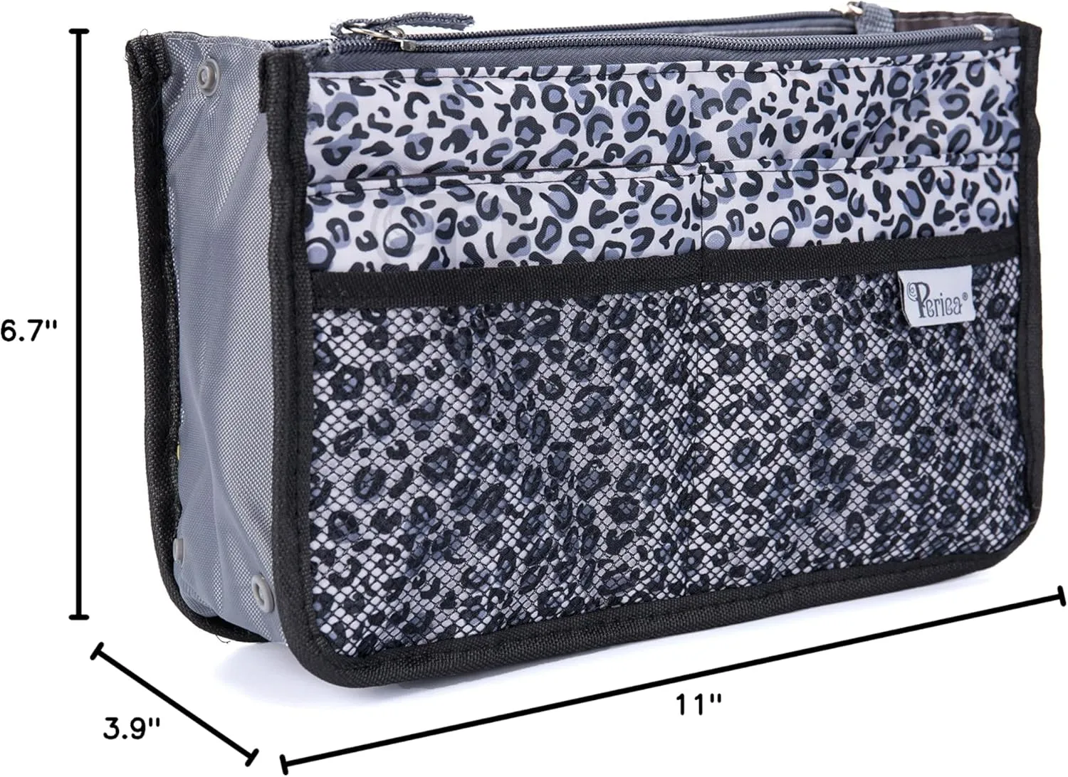 Chelsy Purse Organizer Insert with Handles & 13 Pockets - 3 Sizes (Silver Leopard, Medium)