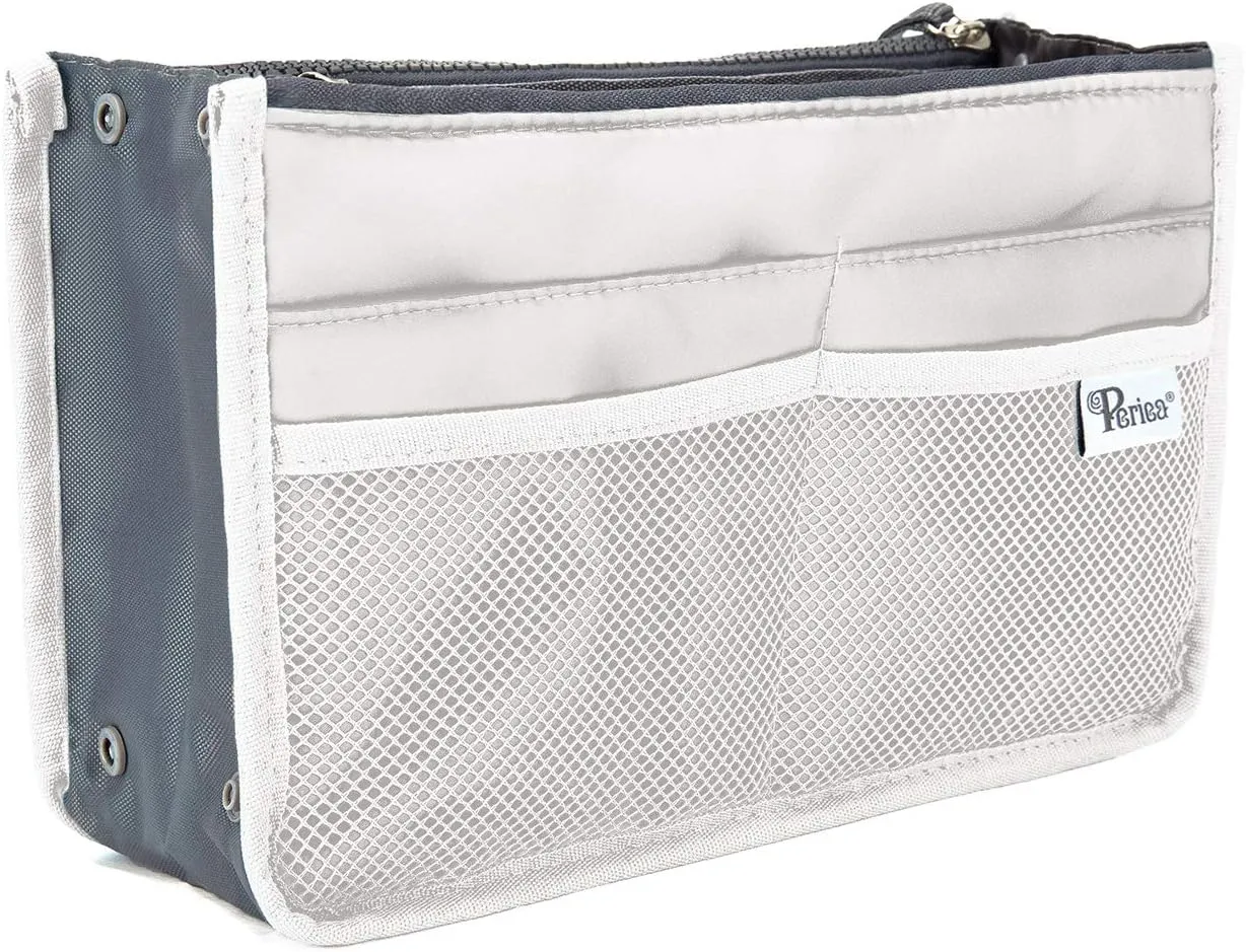 Chelsy Purse Organizer Insert with Handles & 13 Pockets - 3 Sizes (White, Small)