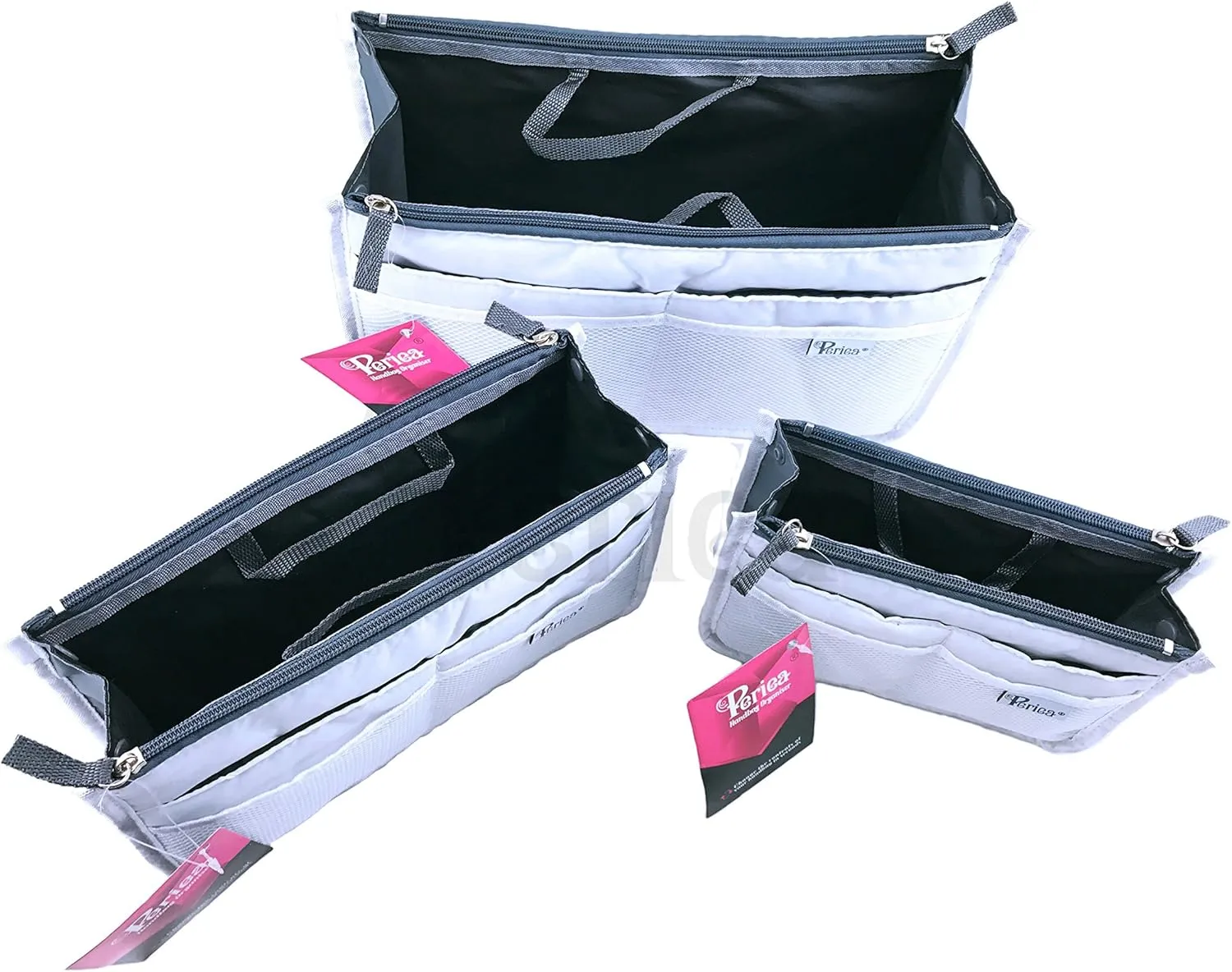 Chelsy Purse Organizer Insert with Handles & 13 Pockets - 3 Sizes (White, Small)