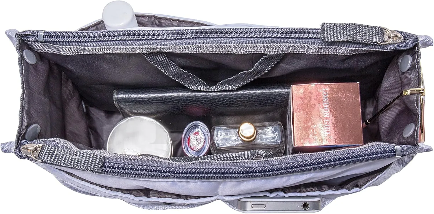 Chelsy Purse Organizer Insert with Handles & 13 Pockets - 3 Sizes (White, Small)