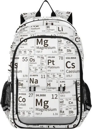 Chemical Periodic Table Black and White Backpack Lightweight Bookbag Travel Laptop Backpack College School Computer Bag with Reflective Stripes