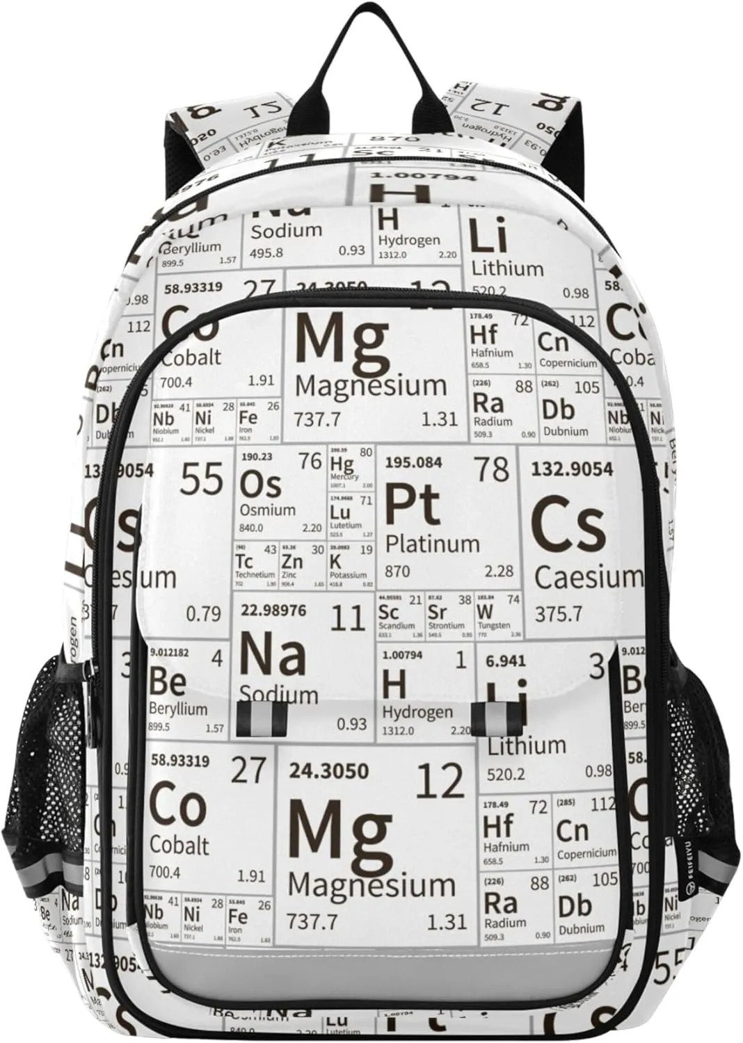 Chemical Periodic Table Black and White Backpack Lightweight Bookbag Travel Laptop Backpack College School Computer Bag with Reflective Stripes