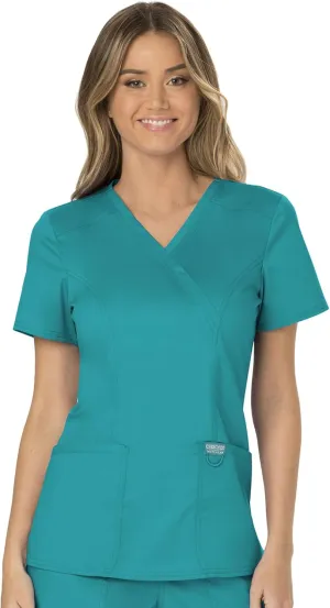 Cherokee Scrubs for Women Mock Wrap Top with 3 Pocket, Back Princess Seams WW610