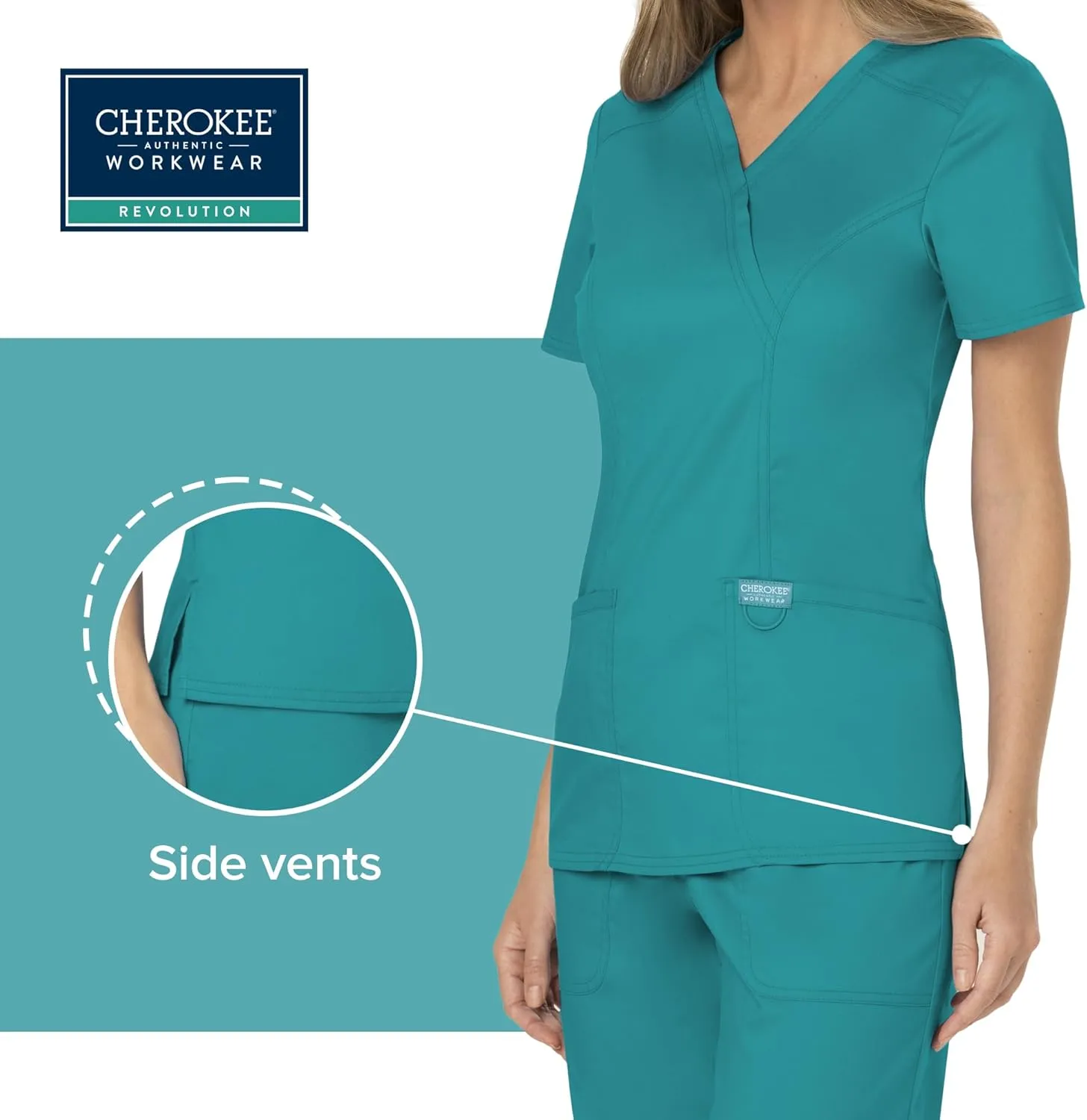 Cherokee Scrubs for Women Mock Wrap Top with 3 Pocket, Back Princess Seams WW610