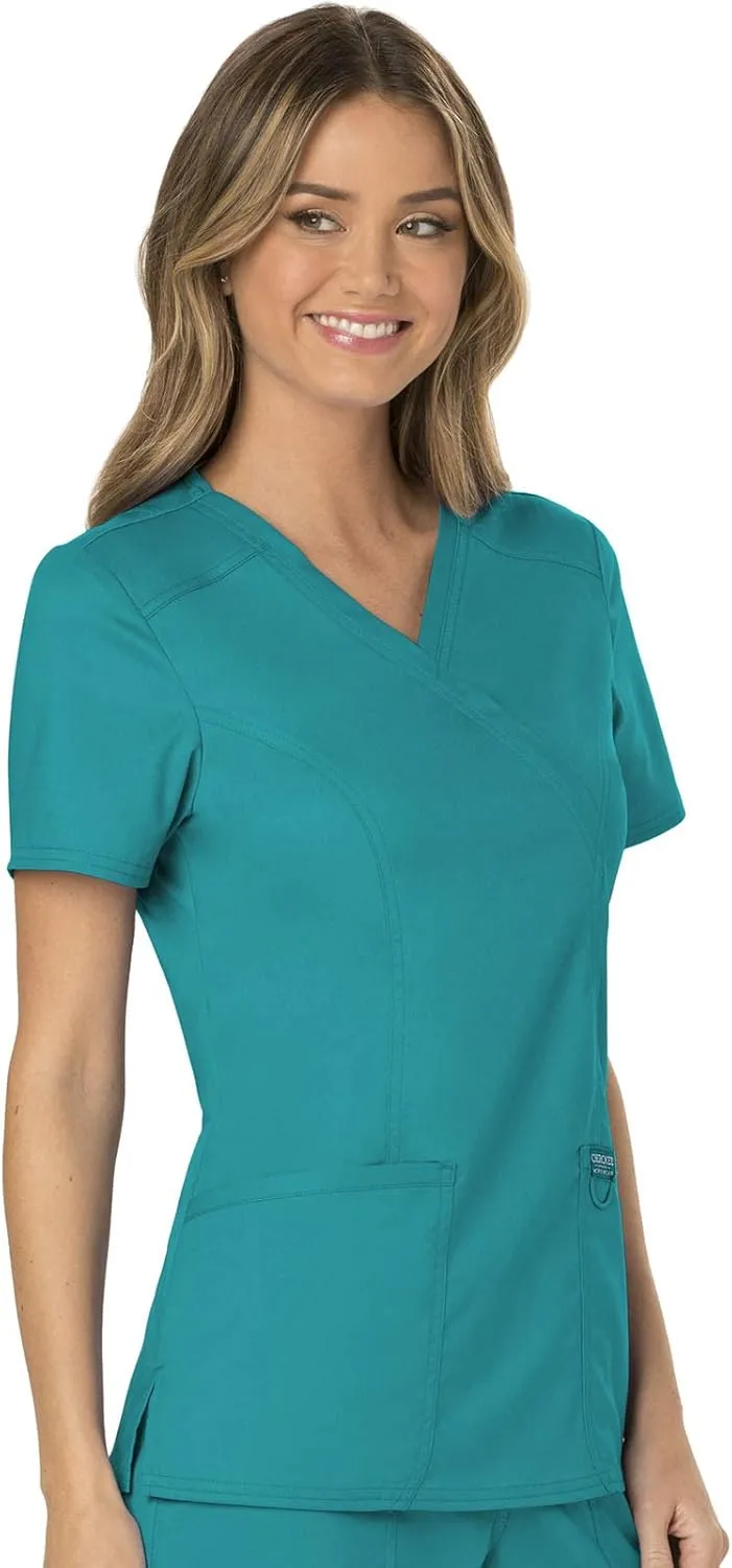 Cherokee Scrubs for Women Mock Wrap Top with 3 Pocket, Back Princess Seams WW610