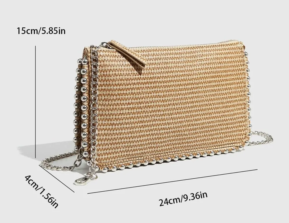 Chic Woven Bead Square Bag - Trendy Shoulder/Crossbody/Handheld Purse for Women with Chain Strap. Stylish & Versatile