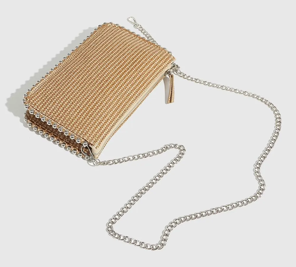 Chic Woven Bead Square Bag - Trendy Shoulder/Crossbody/Handheld Purse for Women with Chain Strap. Stylish & Versatile