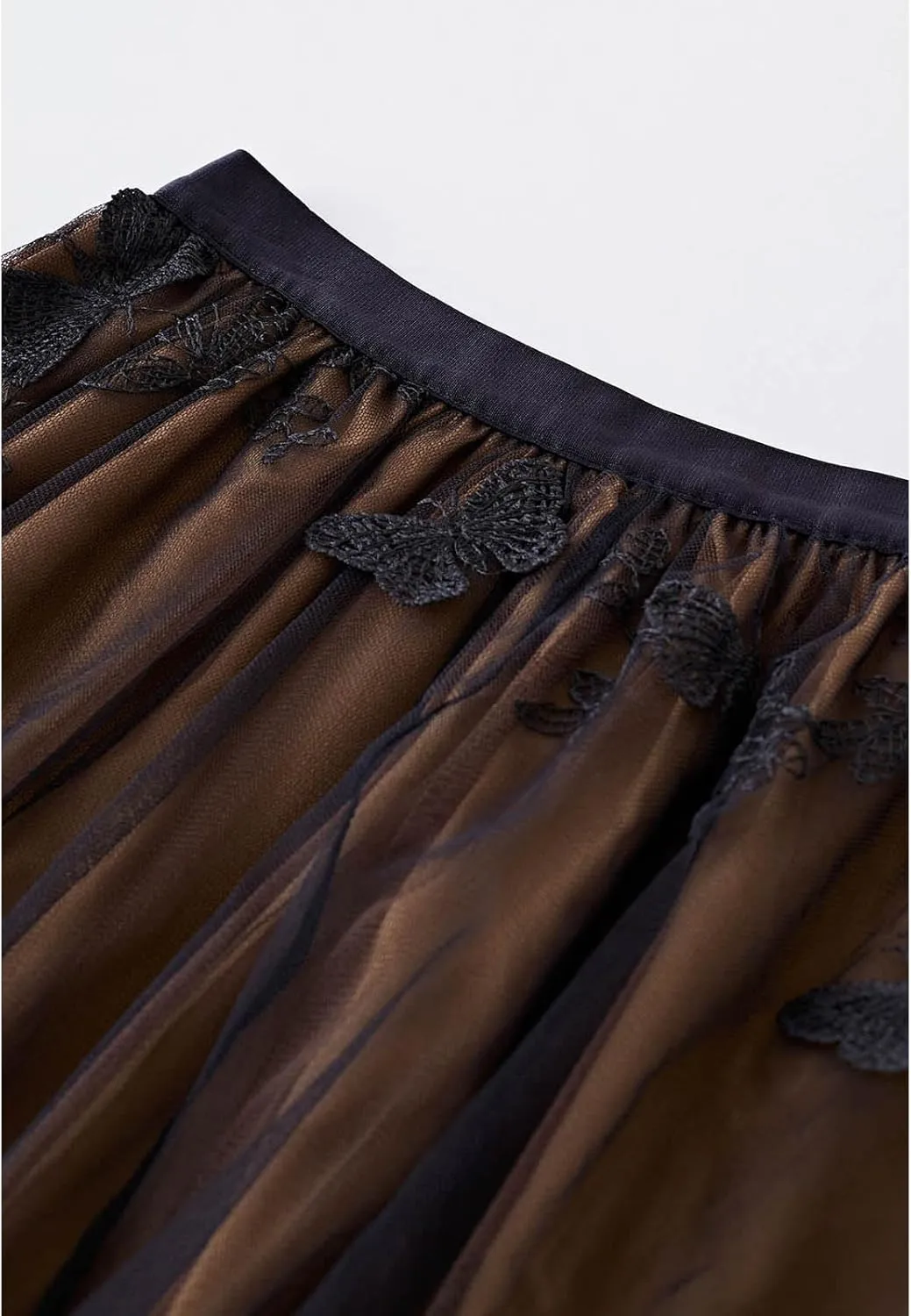 CHICWISH Women's 3D Butterfly Double-Layered Mesh Midi Skirt