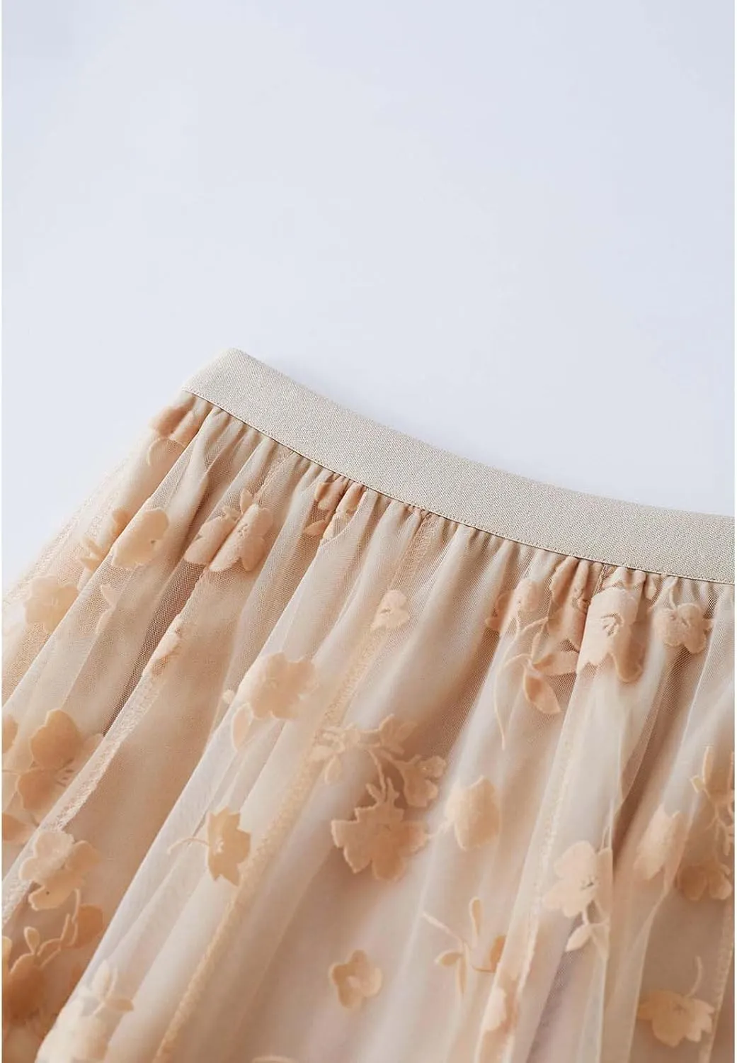 CHICWISH Women's 3D Posy Double-Layered Mesh Midi Skirt