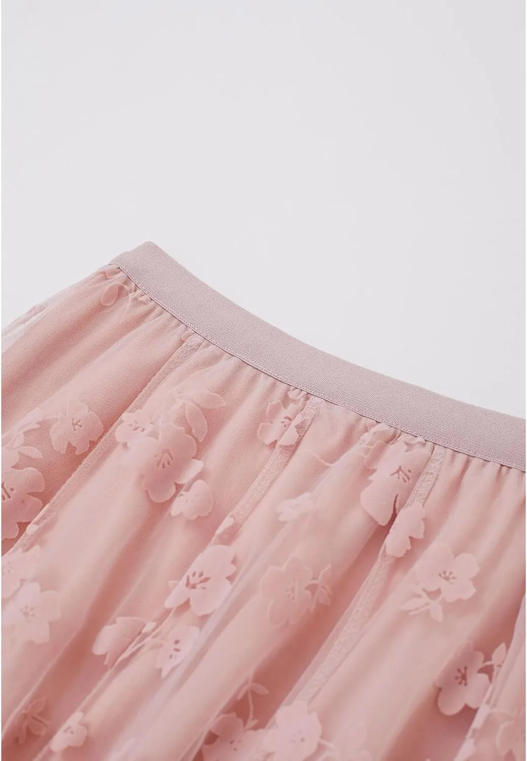 CHICWISH Women's 3D Posy Double-Layered Mesh Midi Skirt