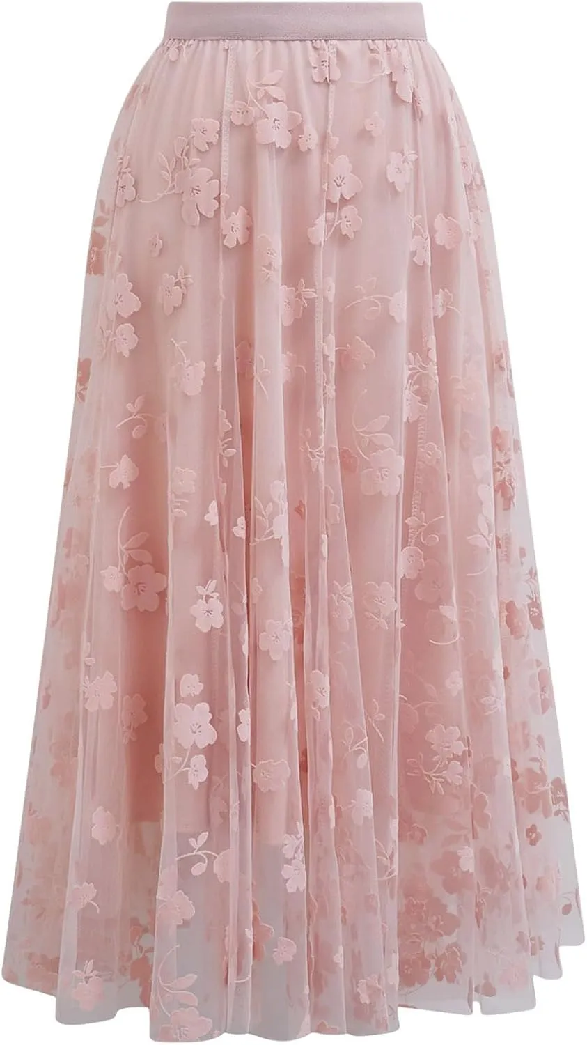 CHICWISH Women's 3D Posy Double-Layered Mesh Midi Skirt
