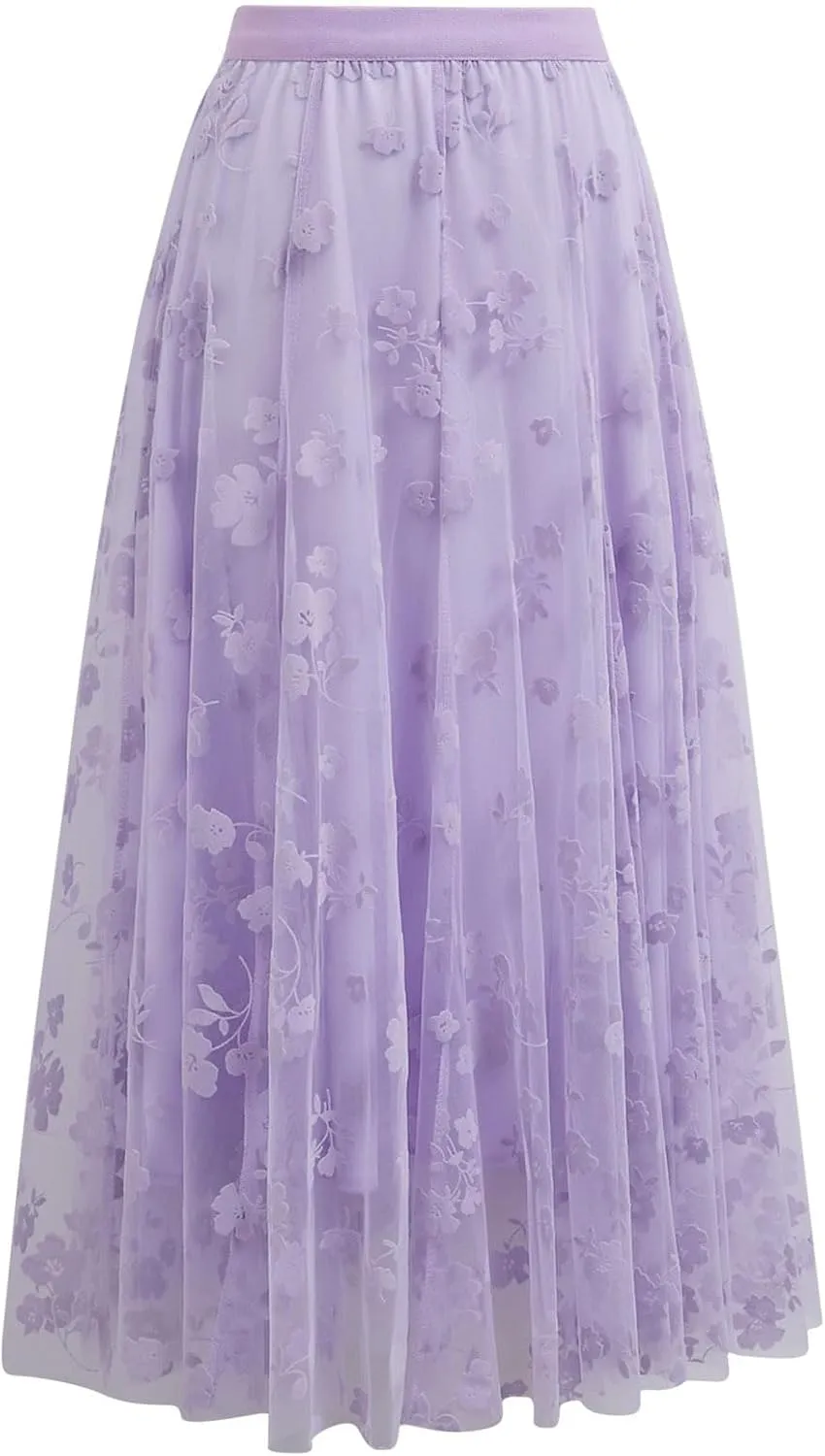 CHICWISH Women's 3D Posy Double-Layered Mesh Midi Skirt
