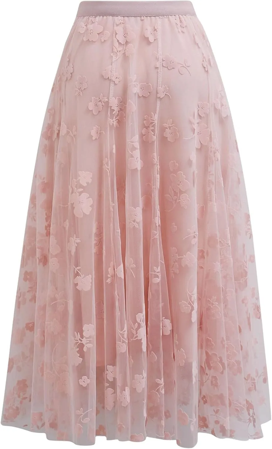 CHICWISH Women's 3D Posy Double-Layered Mesh Midi Skirt