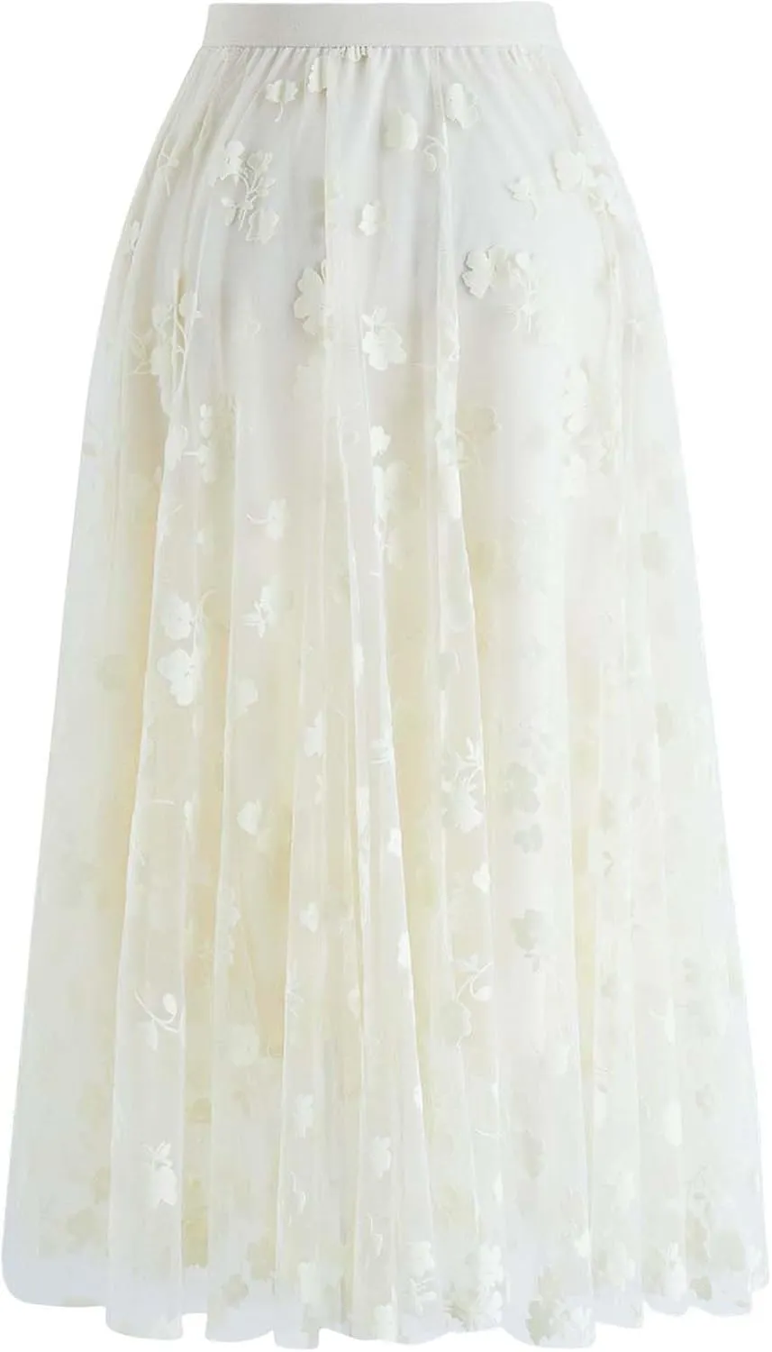 CHICWISH Women's 3D Posy Double-Layered Mesh Midi Skirt