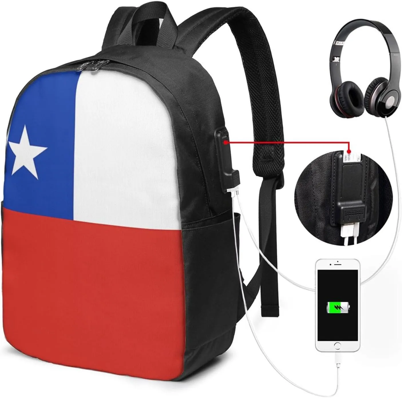 Chile Chilean Flag Laptop Backpacks Travel Backpack Casual Business Daypack Sport Rucksack Computer Bag Fits up to 17 Inch Notebook with USB Port