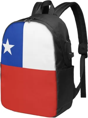 Chile Chilean Flag Laptop Backpacks Travel Backpack Casual Business Daypack Sport Rucksack Computer Bag Fits up to 17 Inch Notebook with USB Port