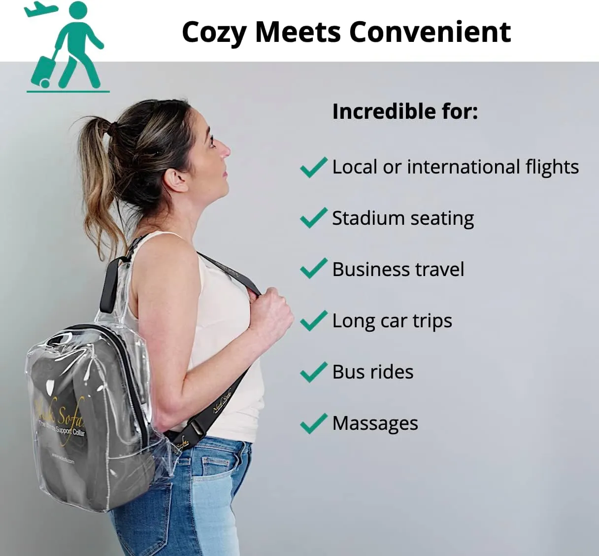 Chiropractic Neck Support Pillow, Cervical Collar for Neck Pain, Lower Back Lumbar Support, Memory Foam Travel Pillow, Grey