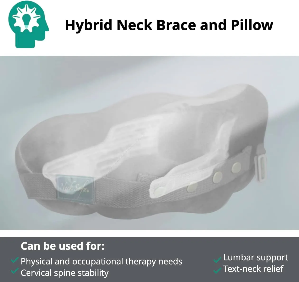 Chiropractic Neck Support Pillow, Cervical Collar for Neck Pain, Lower Back Lumbar Support, Memory Foam Travel Pillow, Grey