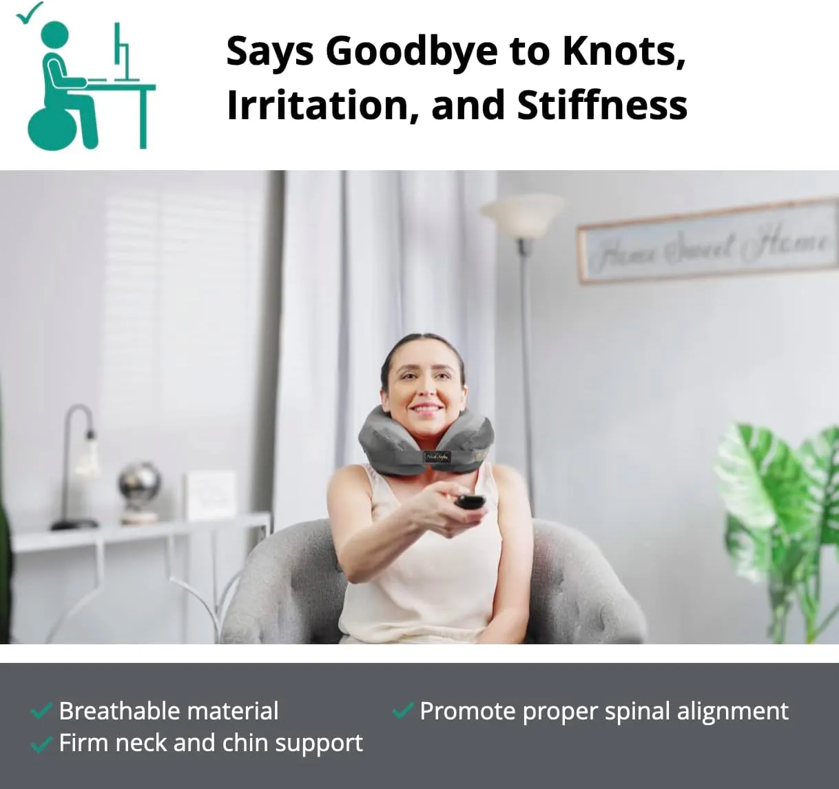 Chiropractic Neck Support Pillow, Cervical Collar for Neck Pain, Lower Back Lumbar Support, Memory Foam Travel Pillow, Grey