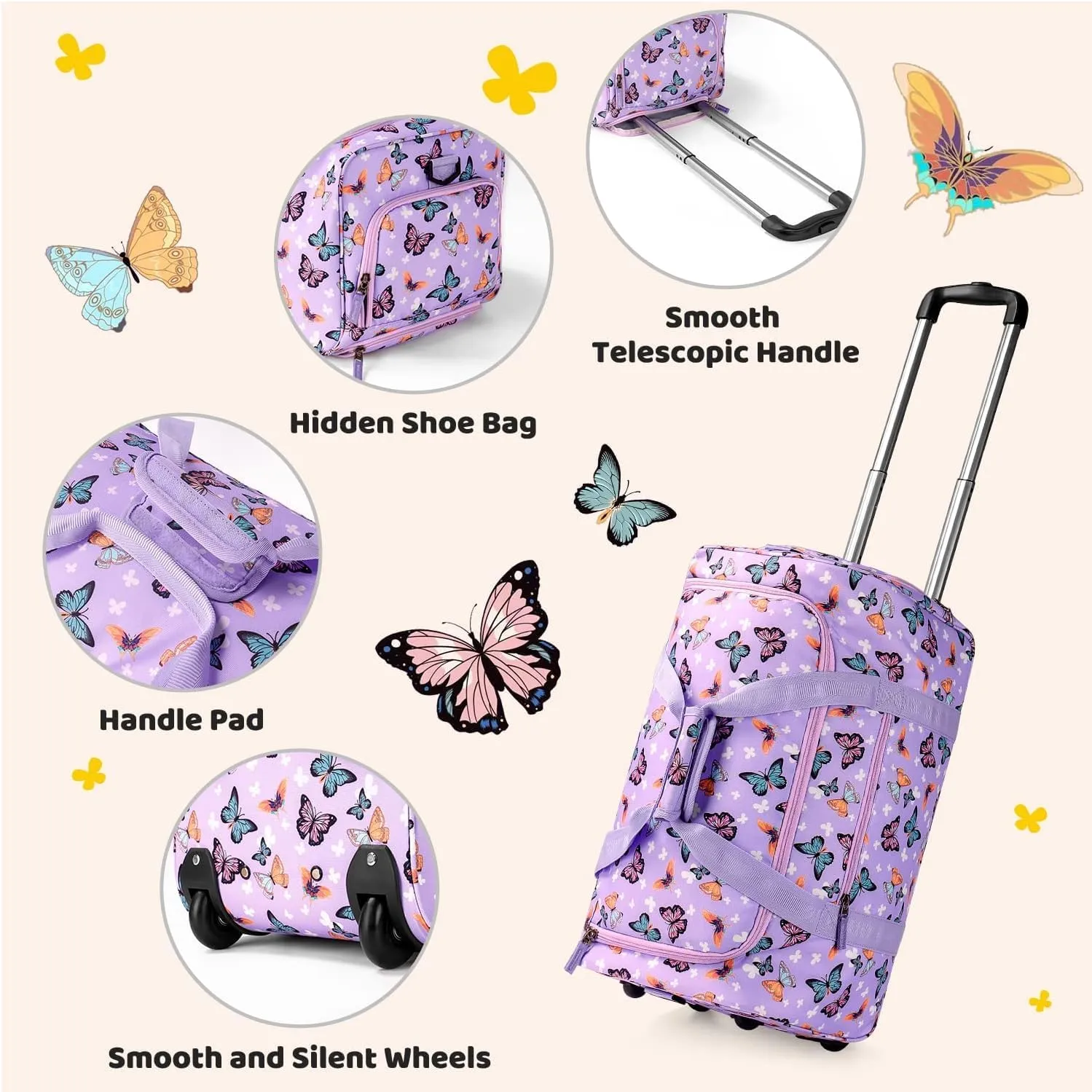 Choco Mocha Girls Galaxy Suitcase with Wheels Kids Pink Rolling Duffle Bag for Camping Teen Girls Toddler Luggage Bag for Travel, 22inch