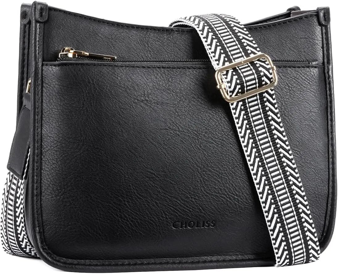 CHOLISS Crossbody Bags for Women Vegan Leather Shoulder Handbags Trendy Hobo Purses with Zip Pocket Adjustable Guitar Strap