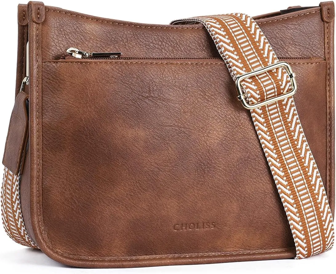 CHOLISS Crossbody Bags for Women Vegan Leather Shoulder Handbags Trendy Hobo Purses with Zip Pocket Adjustable Guitar Strap