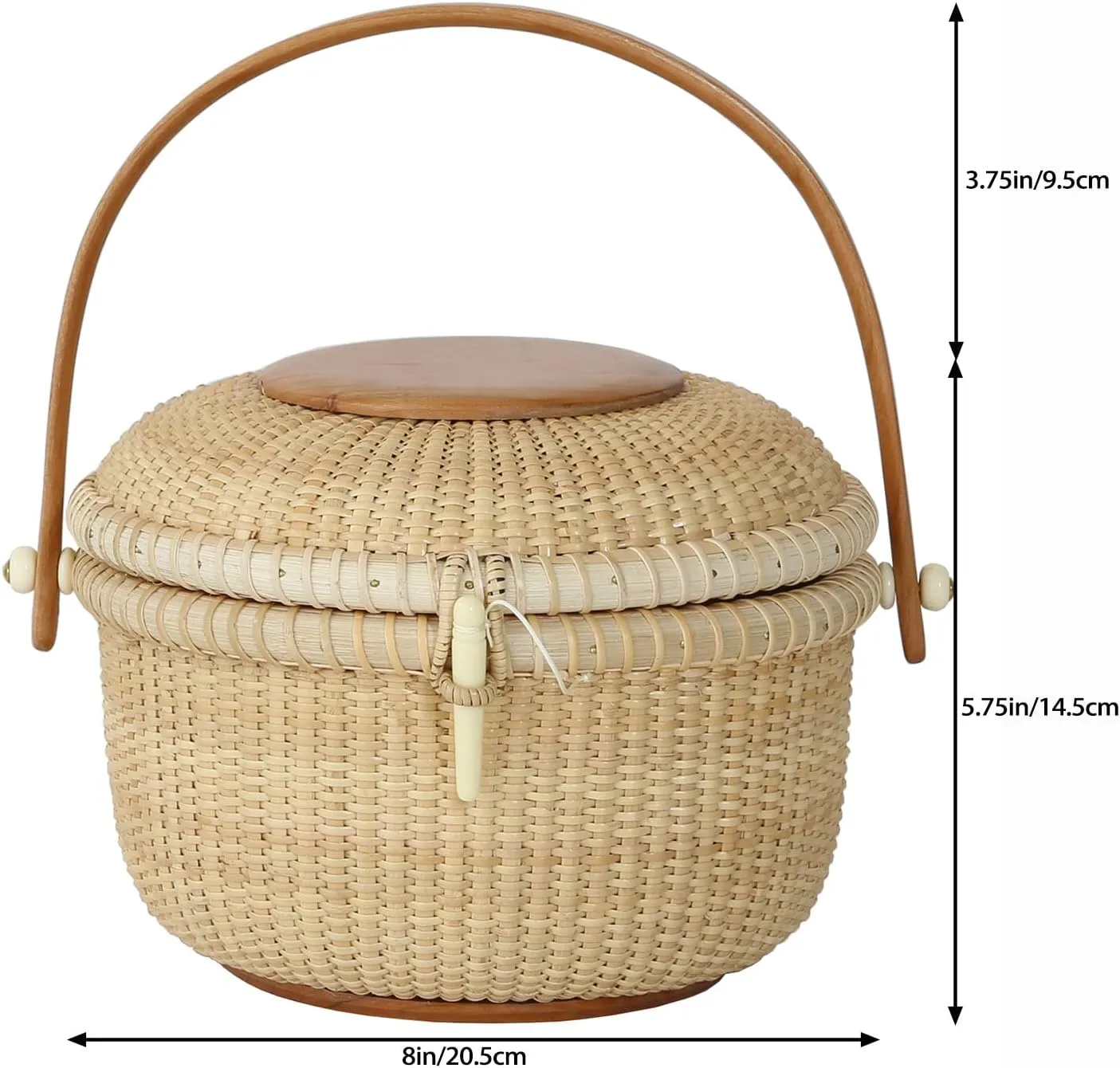 Circular Nantucket Evening Bag handbag Covered Baskets Are Handy Hardwood Swing handles Cane-on-cane weave