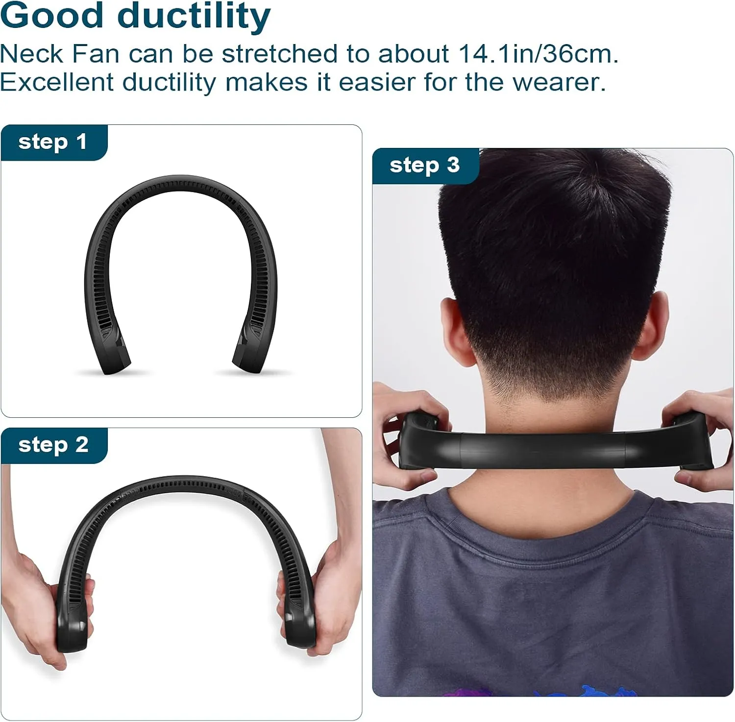 CIVPOWER Neck Fan: Portable Personal Neck Cooling Rechargeable Bladeless Fan - Hands Free 3 Speed 4000 mAh Battery USB Operated Wearable Headphone Design - for Men Women Outdoor Indoor (Black)