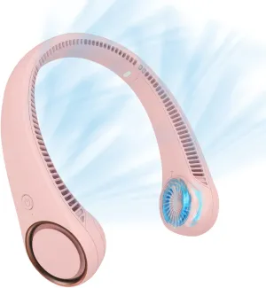 CIVPOWER Neck Fan: Portable Personal Neck Cooling Rechargeable Bladeless Fan - Hands Free 3 Speed 4000 mAh Battery USB Operated Wearable Headphone Design - for Men Women Outdoor Indoor (Pink)