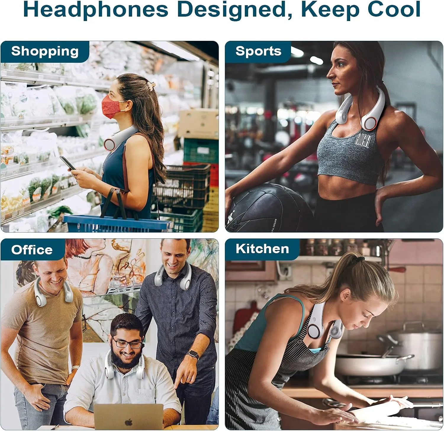 CIVPOWER Neck Fan: Portable Personal Neck Cooling Rechargeable Bladeless Fan - Hands Free 3 Speed 4000 mAh Battery USB Operated Wearable Headphone Design - for Men Women Outdoor Indoor (White)