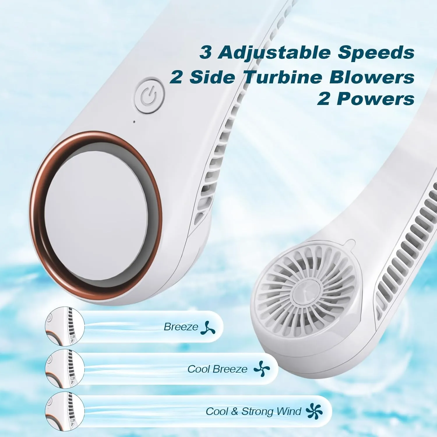 CIVPOWER Neck Fan: Portable Personal Neck Cooling Rechargeable Bladeless Fan - Hands Free 3 Speed 4000 mAh Battery USB Operated Wearable Headphone Design - for Men Women Outdoor Indoor (White)