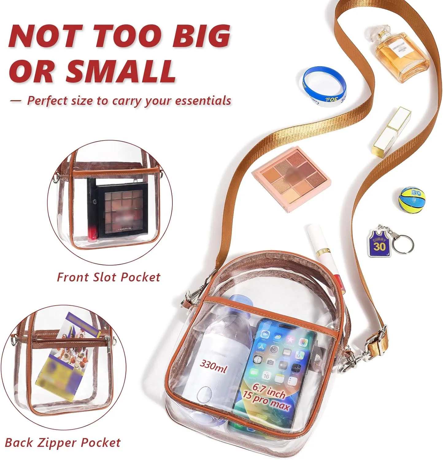 Clear Bag for Stadium Events with 2 Long Straps, See Through Purse for Women Crossbody Bag Concert Stadium Approved