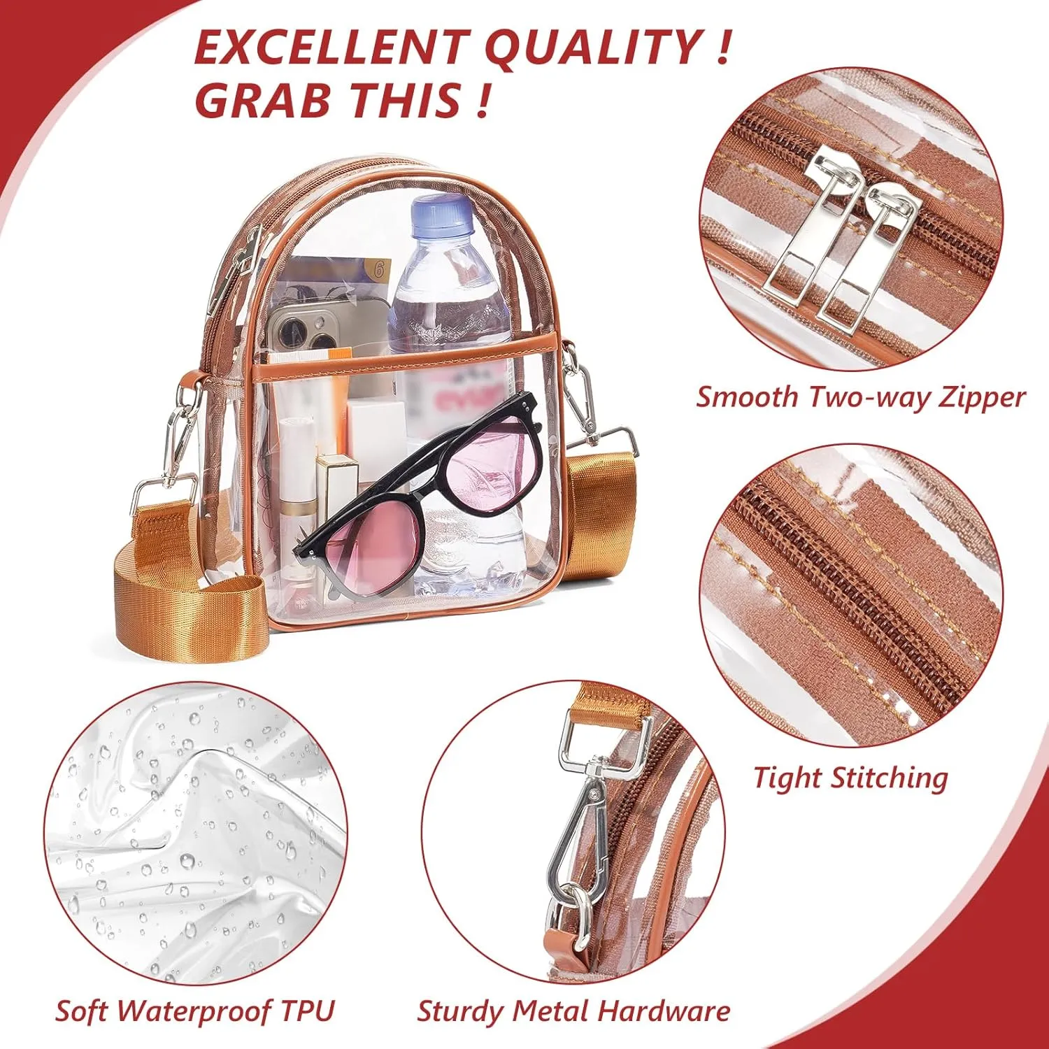 Clear Bag for Stadium Events with 2 Long Straps, See Through Purse for Women Crossbody Bag Concert Stadium Approved