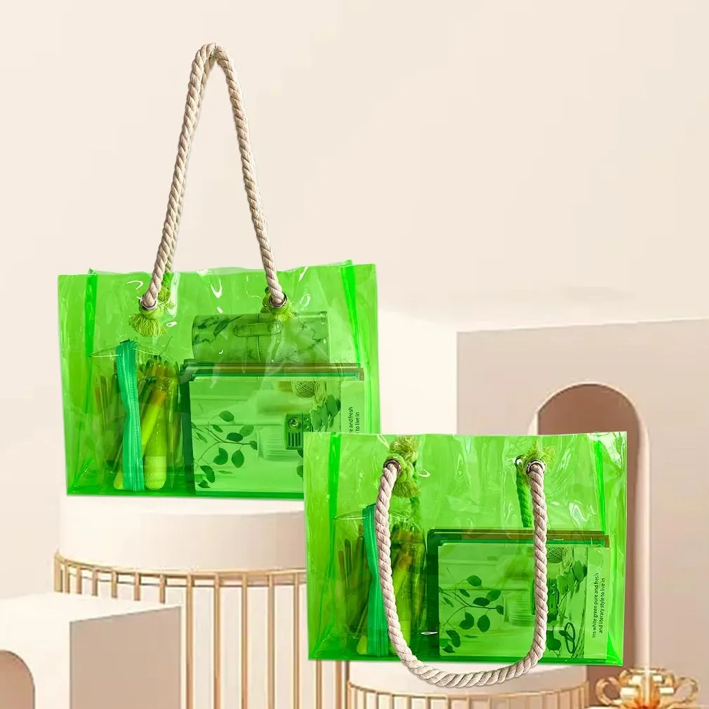 Clear Plastic Tote Bag with Rope Handles, Unisex Stadium Bag for Concerts, Festivals, Work