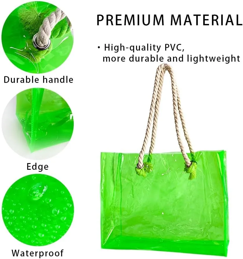 Clear Plastic Tote Bag with Rope Handles, Unisex Stadium Bag for Concerts, Festivals, Work