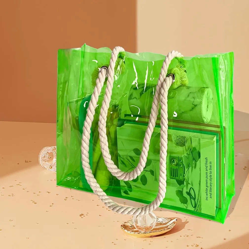 Clear Plastic Tote Bag with Rope Handles, Unisex Stadium Bag for Concerts, Festivals, Work