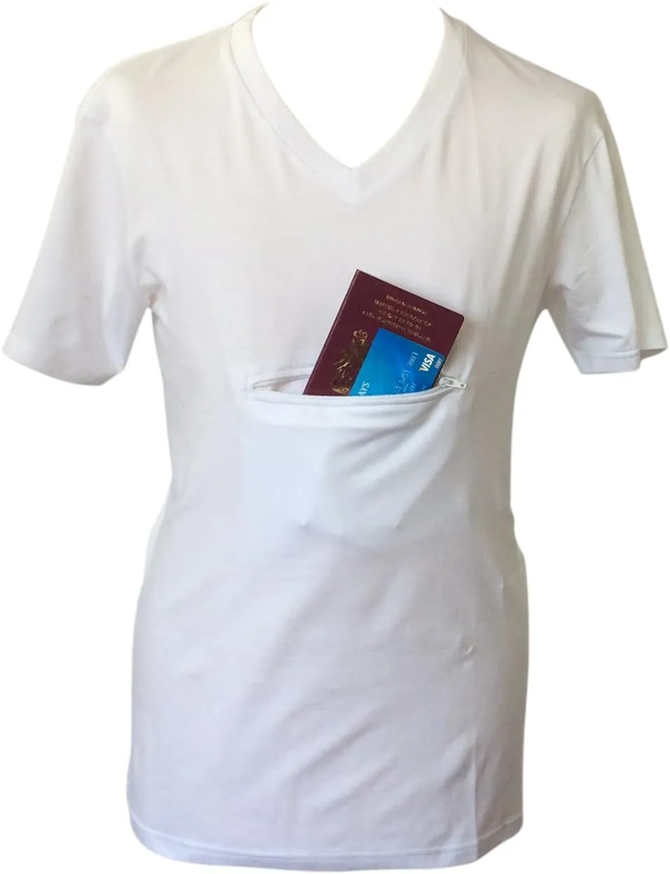 Clever Travel Companion Men's V Neck T Shirt with 2 Secret Hidden Pockets for Traveling | Pickpocket Proof Clothing for Men
