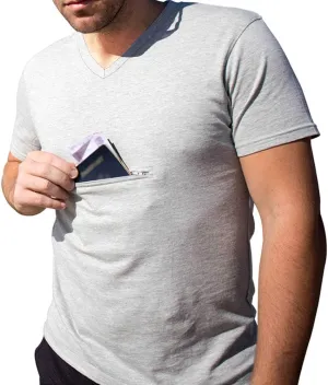 Clever Travel Companion Men's V Neck T Shirt with 2 Secret Hidden Pockets for Traveling | Pickpocket Proof Clothing for Men