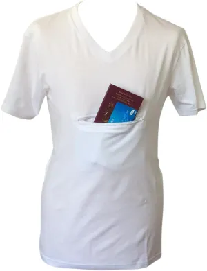 Clever Travel Companion Men's V Neck T Shirt with 2 Secret Hidden Pockets for Traveling | Pickpocket Proof Clothing for Men