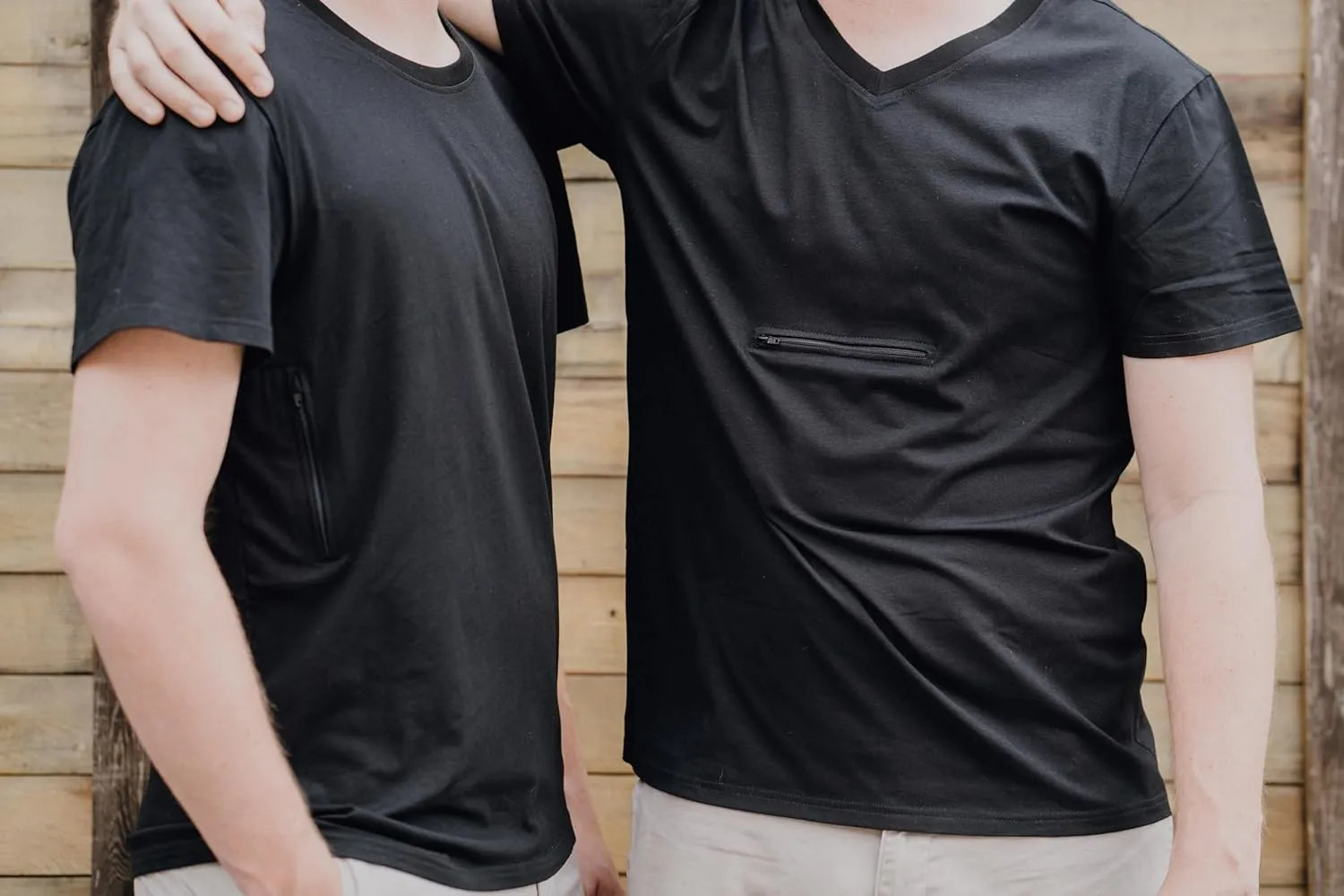 Clever Travel Companion Men's V Neck T Shirt with 2 Secret Hidden Pockets for Traveling | Pickpocket Proof Clothing for Men