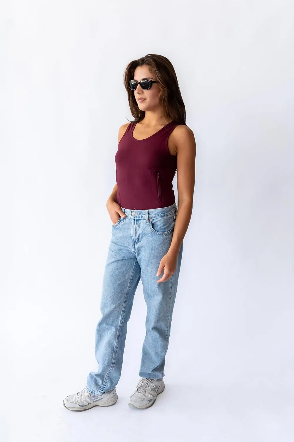Clever Travel Companion Womens Tank Top with 1 Hidden Zipper Pocket, 100% Pickpocket Proof Holiday Tour Sleeveless Tee Shirt