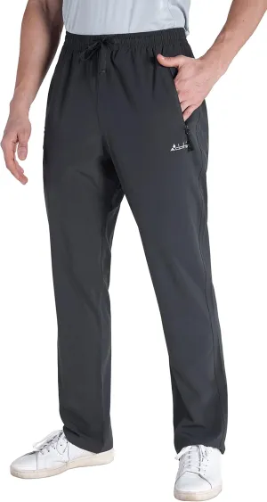 clothin Men's Lightweight Elastic Waist Pants Drawstring Athletic Sweatpants with Zipper Pockets for Hiking Casual Travel