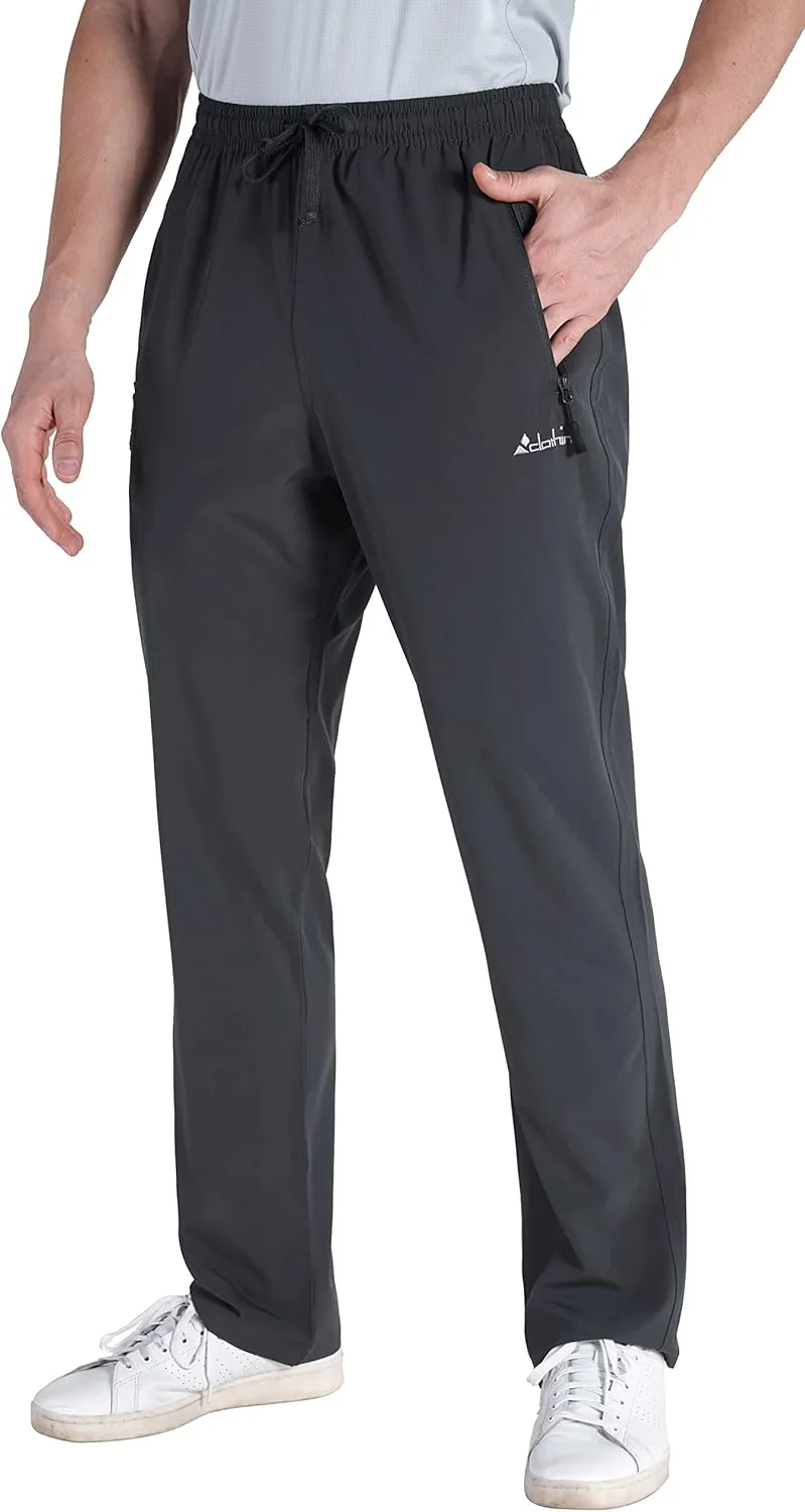 clothin Men's Lightweight Elastic Waist Pants Drawstring Athletic Sweatpants with Zipper Pockets for Hiking Casual Travel