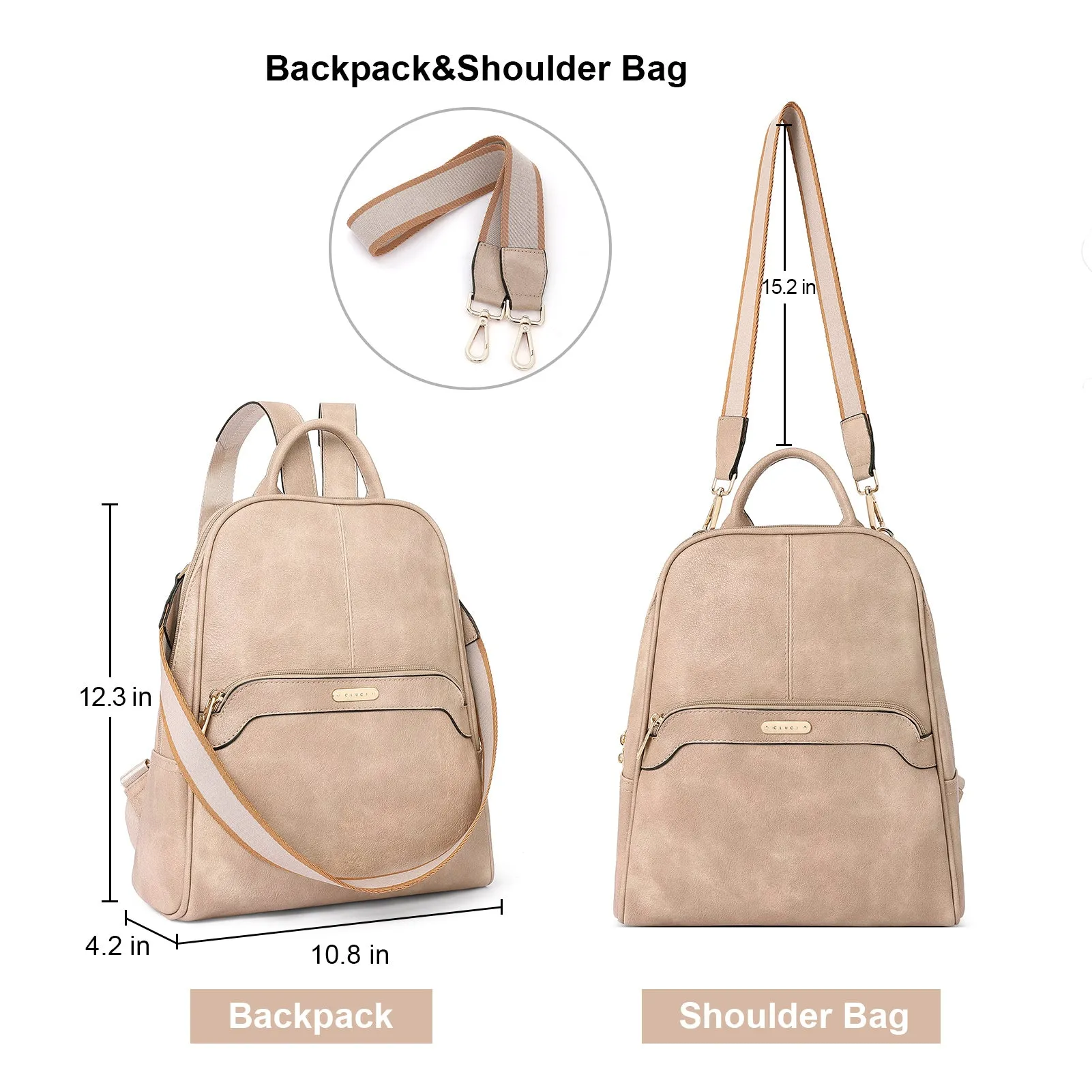 CLUCI Womens Backpack Purse Leather Convertible Bookbag Purses Travel Ladies Designer Daypack Shoulder Bags