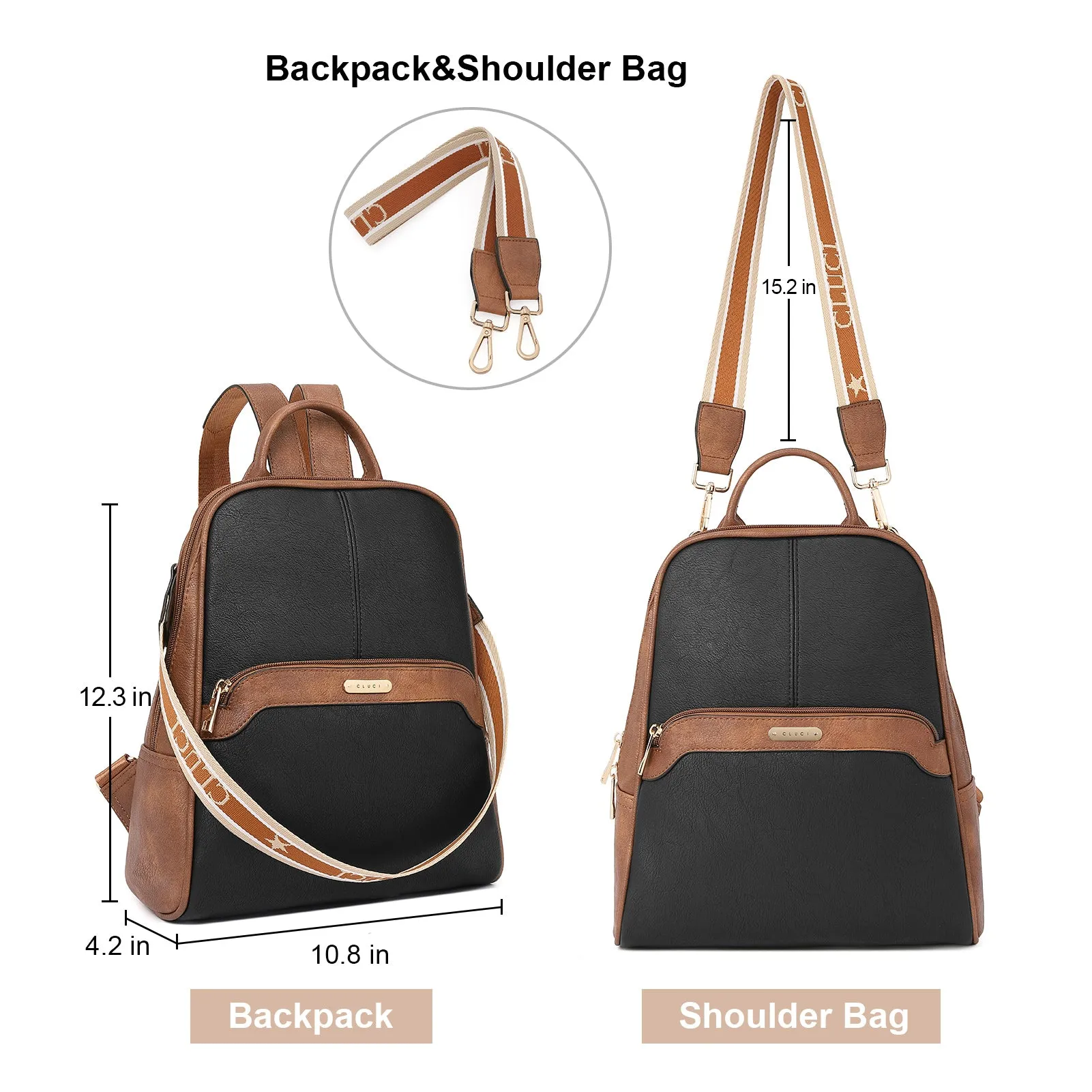 CLUCI Womens Backpack Purse Leather Convertible Bookbag Purses Travel Ladies Designer Daypack Shoulder Bags