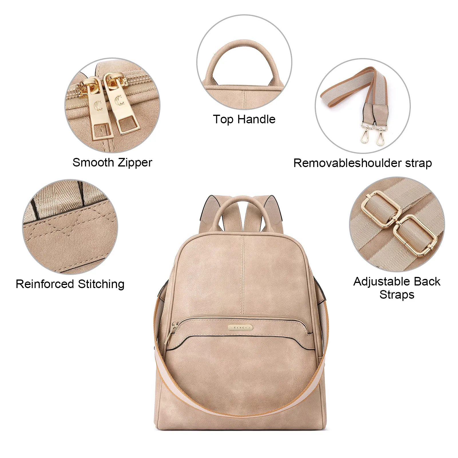 CLUCI Womens Backpack Purse Leather Convertible Bookbag Purses Travel Ladies Designer Daypack Shoulder Bags