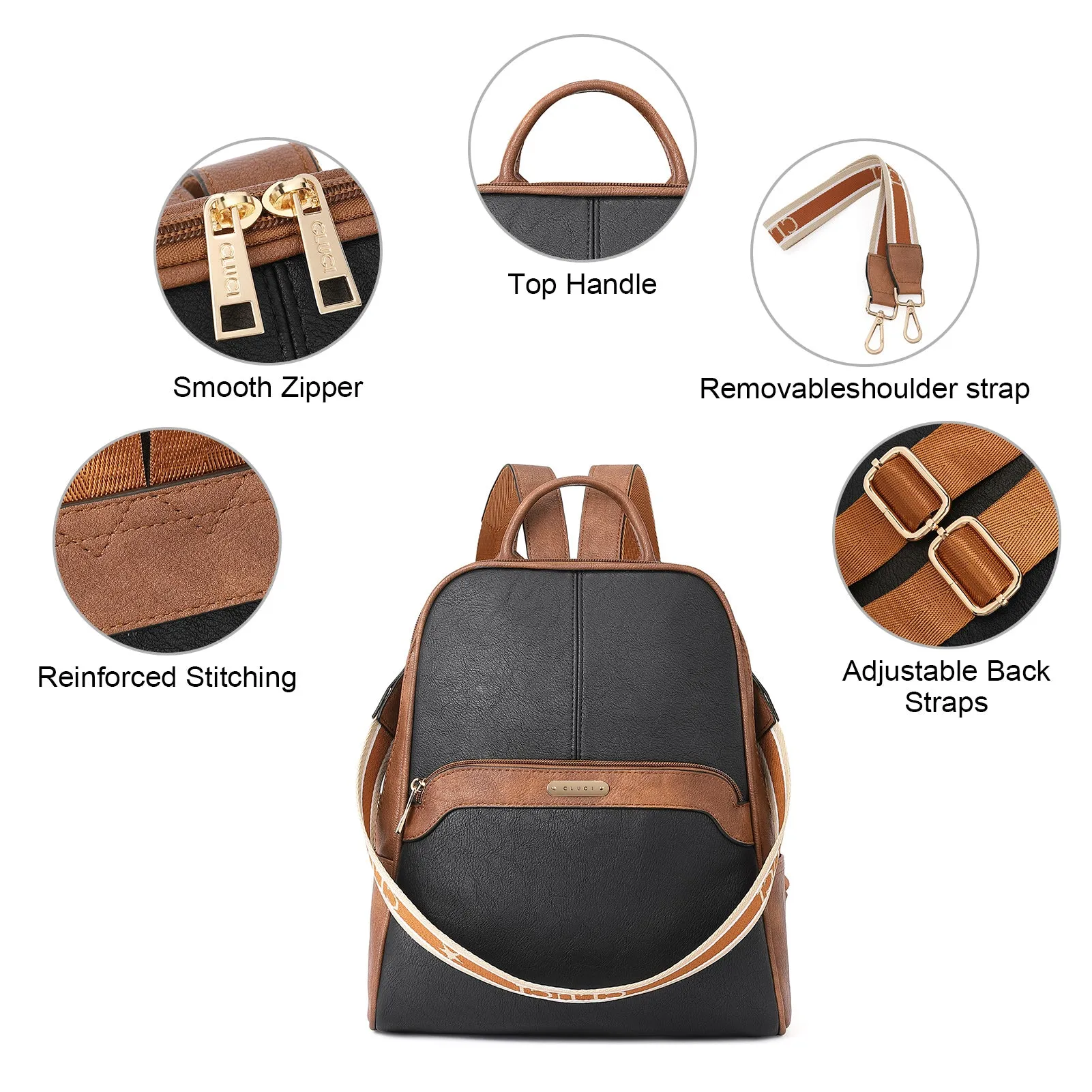 CLUCI Womens Backpack Purse Leather Convertible Bookbag Purses Travel Ladies Designer Daypack Shoulder Bags