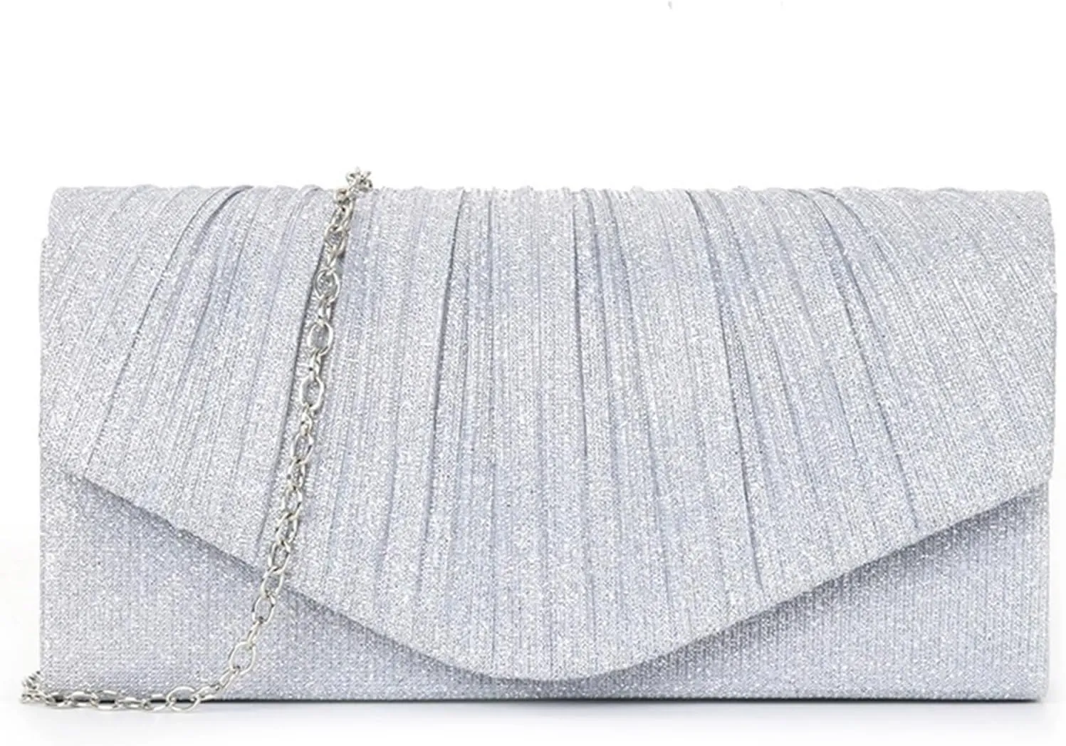 Clutch Purses for Women, Glitter Evening Bag with Chain Strap, Formal Pleated Design for Wedding, Cocktail, Party