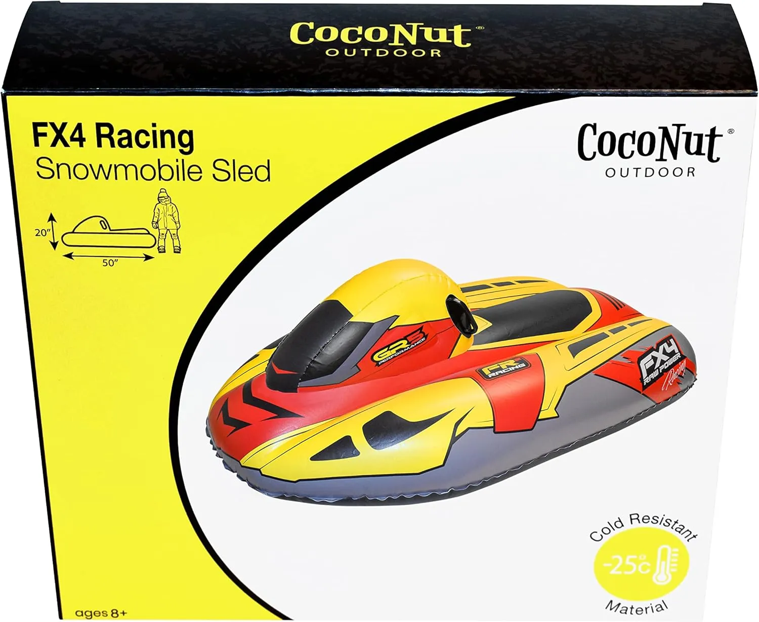 CocoNut Outdoor- 50” Inflatable Snowmobile Sleds- Heavy Duty Snow Sleds with Sturdy Handles for Kids, Teens and Adults-Cold Resistant Toboggans -Lightweight Tubes for Boys and Girls