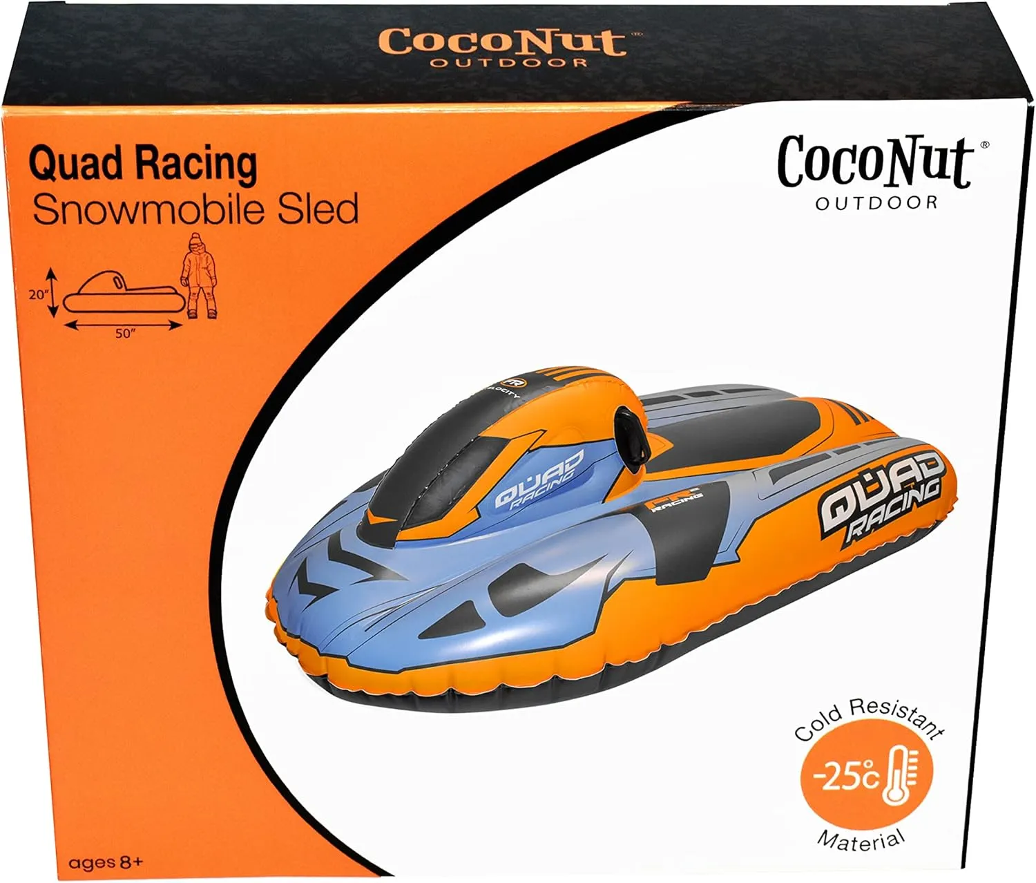 CocoNut Outdoor- 50” Inflatable Snowmobile Sleds- Heavy Duty Snow Sleds with Sturdy Handles for Kids, Teens and Adults-Cold Resistant Toboggans -Lightweight Tubes for Boys and Girls